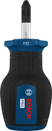 Tua vít đầu ngắn Bosch PRO PZ2 x 25 mm có tay cầm tiện dụng.